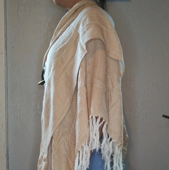 Womans gauzy stripe poncho jacket ligh orange and white - Picture 4 of 16